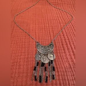 Park Lane Silver and Black Coin Necklace